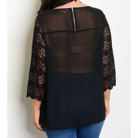 ❗️CLOSING SALE❗️ PLUS: Black Sheer Lace Blouse Top - Picture 2 of 3